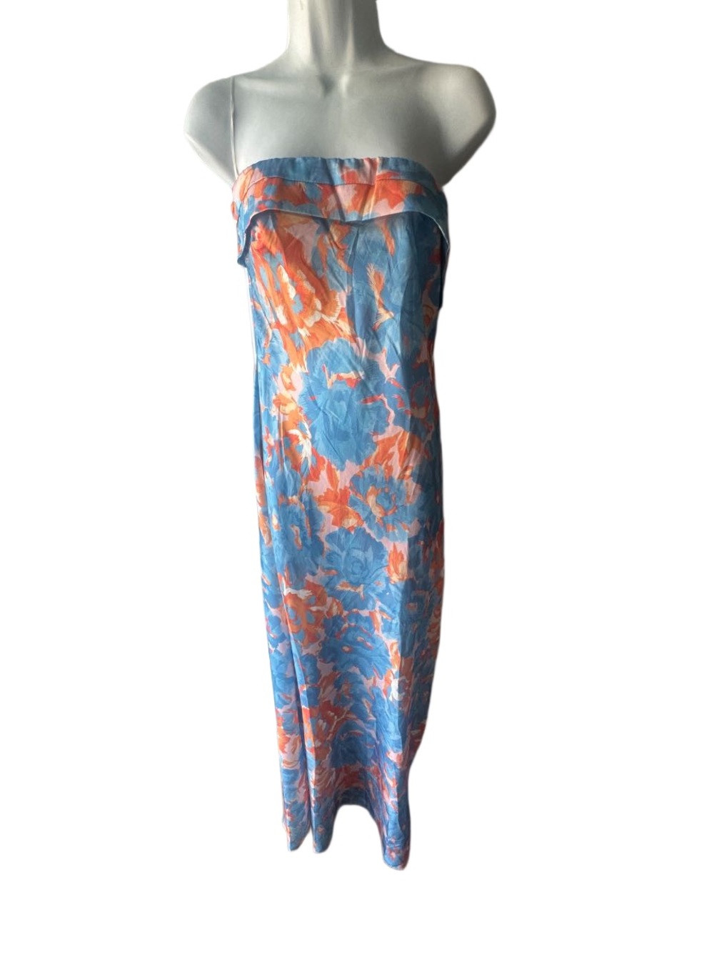 Hello Molly Highway To Heaven Floral Maxi Dress Blue Orange Strapless NWT XL